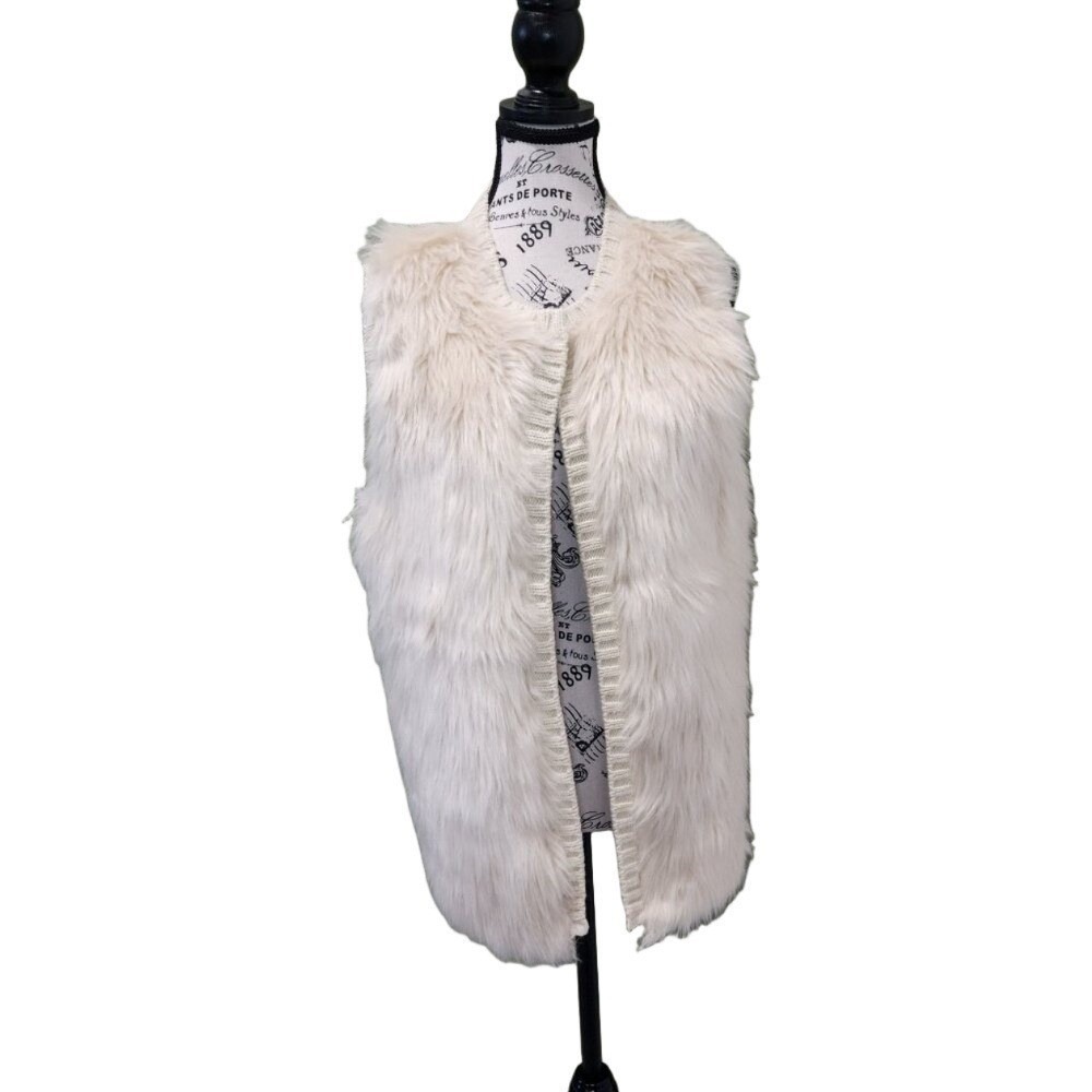 Eyeshadow Beige Faux Fur Chunky Knit Open Front Vest Women's Size L